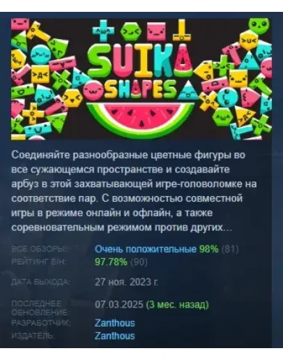 Suika Shapes АВТОДОСТАВКА STEAM РОССИЯ
