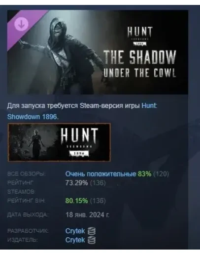 Hunt: Showdown 1896 - The Shadow Under the Cowl STEAM