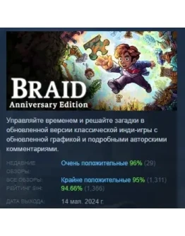 Braid, Anniversary Edition АВТОДОСТАВКА STEAM РОССИЯ