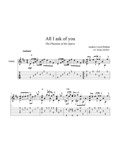 All I ask of you (Призрак оперы) ноты для гитары