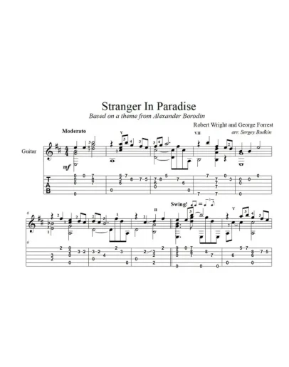 Stranger In Paradise (Форрест, Бородин) ноты для гитары