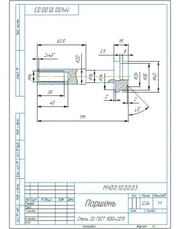 МЧ00.10.00.03 поршень. Рабочий чертеж детали в компасе