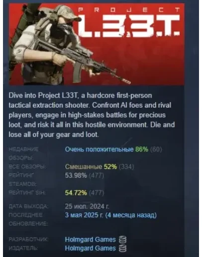 Project L33T АВТОДОСТАВКА STEAM РОССИЯ