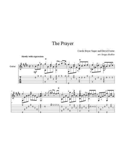 The Prayer (Молитва) ноты для гитары