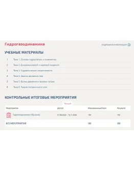 Гидрогазодинамика.Тест Синергия/МТИ 2024г.(100 баллов)