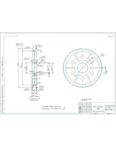 Чертеж детали блок канатный D400 в компасе
