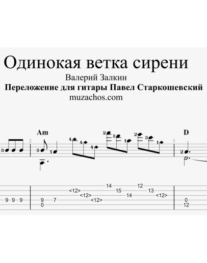 Одинокая ветка сирени (В. Залкин). Табы и ноты