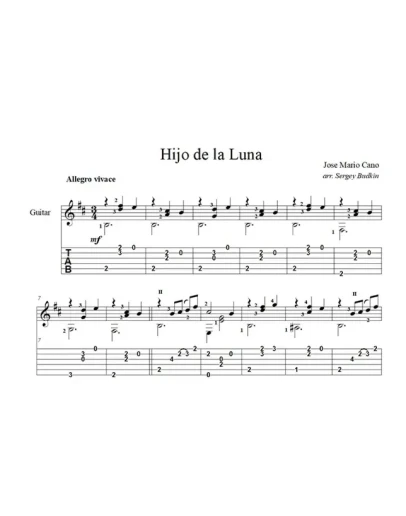 Hijo de la Luna (Сын Луны) ноты для гитары