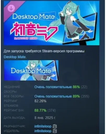 Desktop Mate DLC Hatsune Miku STEAM РОССИЯ
