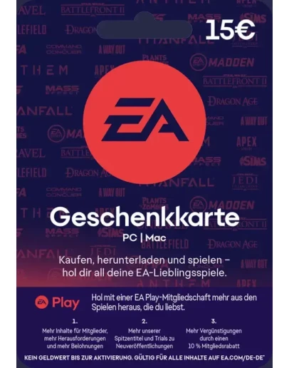 EA Game Cash Card 15 EUR - 25 EUR (EU) EA Game Cash Card 15 EUR - 25 EUR (EU)