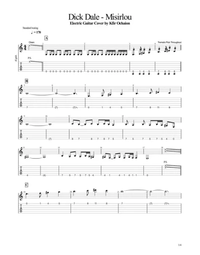 Табы Kfir Ochaion - Dick Dale - Misirlou - Electric