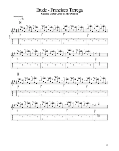 Табы Kfir Ochaion - Francisco Tarrega - Etude