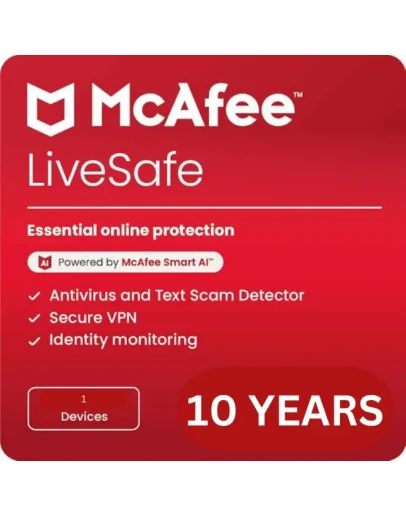 McAfee Livesafe 2025 Ключ на 10 лет