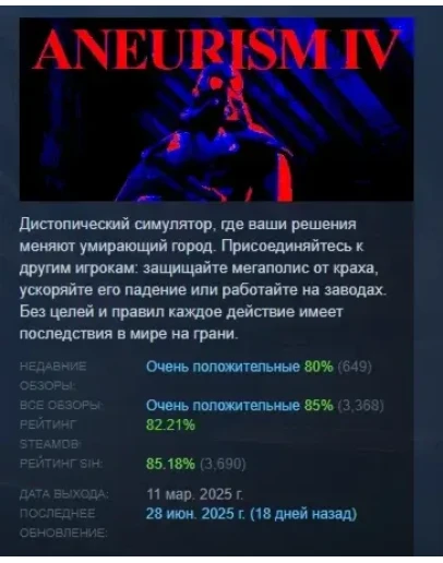 ANEURISM IV АВТОДОСТАВКА STEAM РОССИЯ ANEURISM IV АВТОДОСТАВКА STEAM РОССИЯ