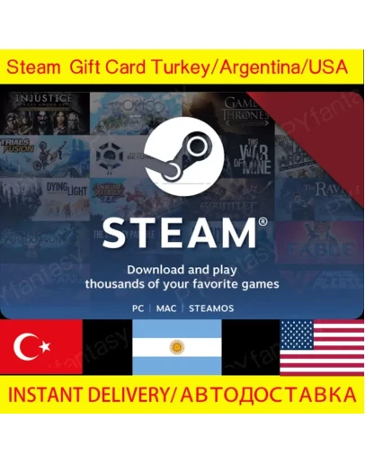 STEAM WALLET GIFT CARD 5 /10 USD TURKEY/ARGENTINA/US