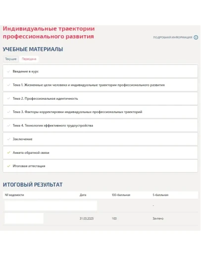 Индивидуальные траектории профессионального развития