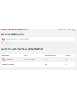 Инвестиционное право.Итоговый тест Синергия/МТИ 2025г.