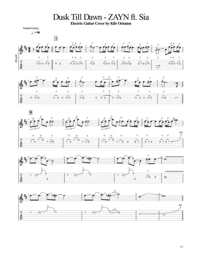 Табы Kfir Ochaion - Dusk Till Dawn - ZAYN ft. Sia