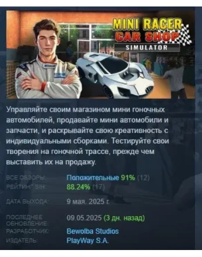 Mini Racer Car Shop Simulator STEAM РОССИЯ