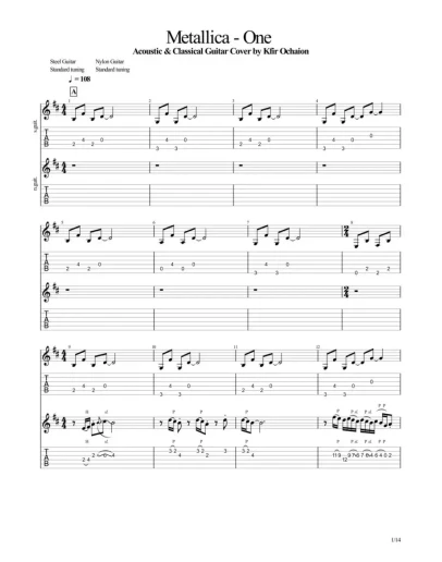 Табы Kfir Ochaion - Metallica - One - Dual Guitar Cover