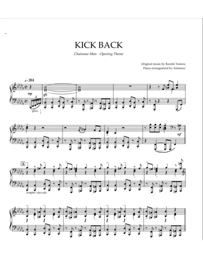 Ноты Animenz - KICK BACK (Chainsaw Man) Kenshi Yonezu