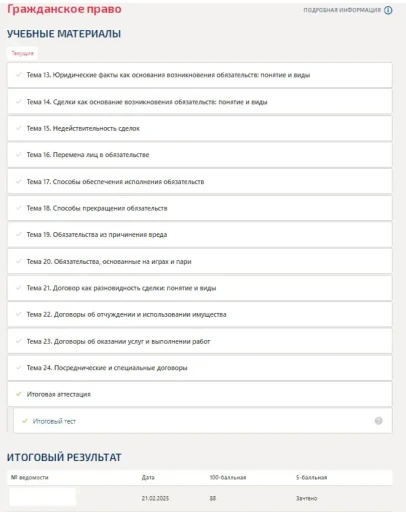 Гражданское право.Итоговый тест Синергия/МТИ 2025г