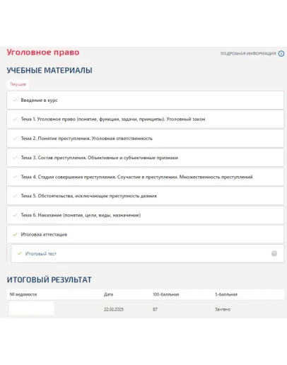 Уголовное право.Итоговый тест Синергия/МТИ 2025г.