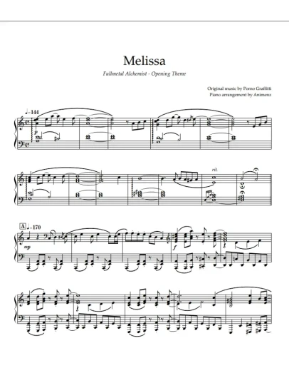 Ноты Animenz - Melissa - Fullmetal Alchemist OP1