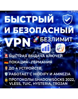 Hiddify, Amnezia VPN Германия Безлимит до 3х мес