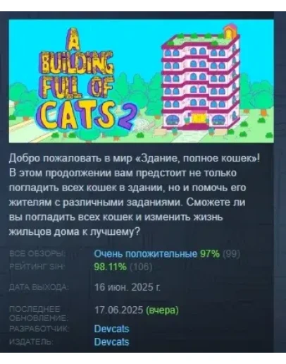 A Building Full of Cats 2 АВТОДОСТАВКА STEAM РОССИЯ