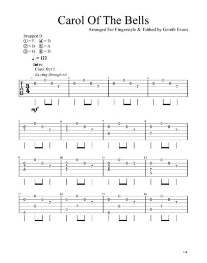 Табы Gareth Evans - Carol of the Bells - Shchedryk