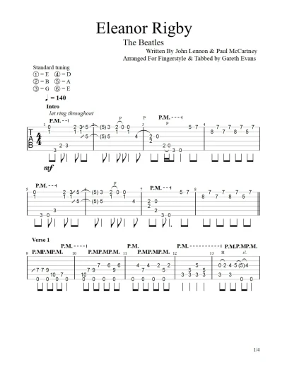 Табы Gareth Evans - Eleanor Rigby The Beatles