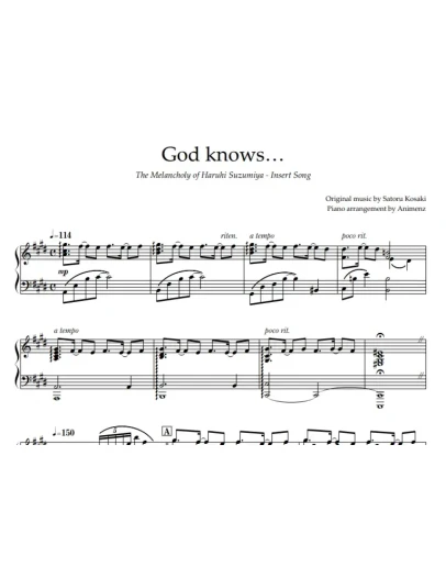 Ноты Animenz - God knows The Melancholy of Suzumiya