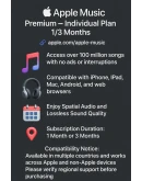 Apple Music Premium - Индивидуальный 1/3М Быстрая