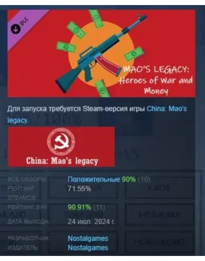 Наследие Мао: Герои Войны и Денег DLC STEAM РОССИЯ