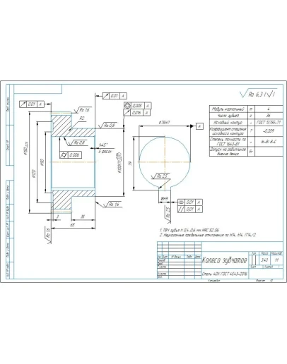 Чертеж детали колесо зубчатое m4 z36 в компасе