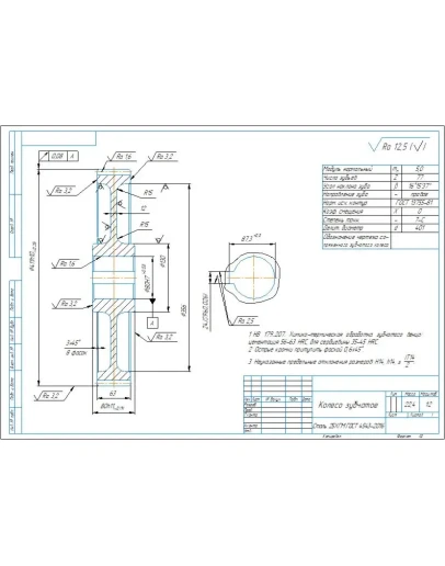 Чертеж колесо зубчатое редуктора Ц2У-250, m5 z77