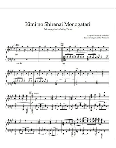 Ноты Animenz - Kimi no Shiranai Monogatari Bakemonogata