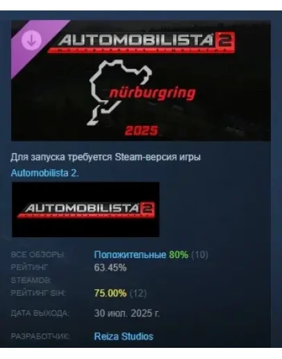 Automobilista 2 - Nurburgring 2025 DLC STEAM РОССИЯ