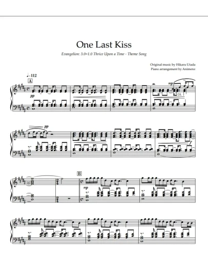 Ноты Animenz - One Last Kiss Evangelion: 3.0 + 1.0