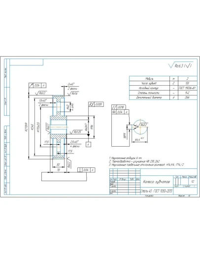 Рабочий чертеж детали колесо зубчатое m2 z133