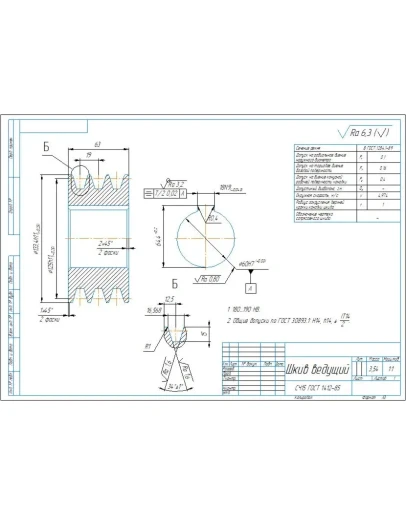 Чертеж и 3D модель шкив клиноременной передачи D125