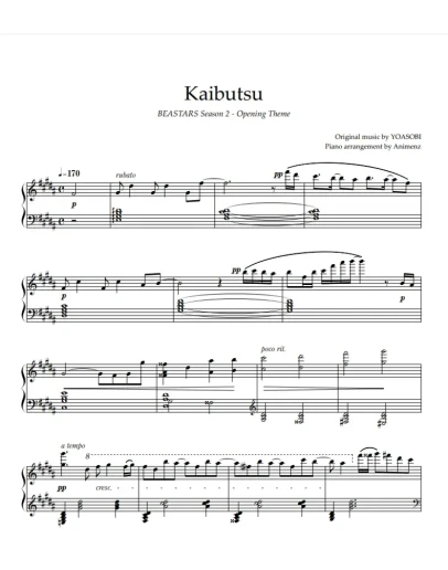 Ноты Animenz - Kaibutsu (Monster) BEASTARS Season 2