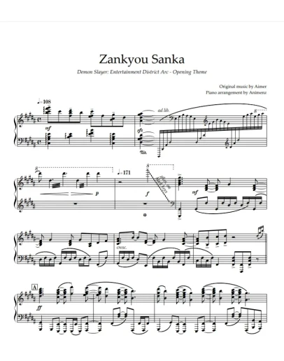 Ноты Animenz - Zankyou Sanka Demon Slayer Season 2 OP