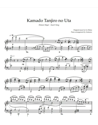 Ноты Animenz - Kamado Tanjiro no Uta Demon Slayer OST