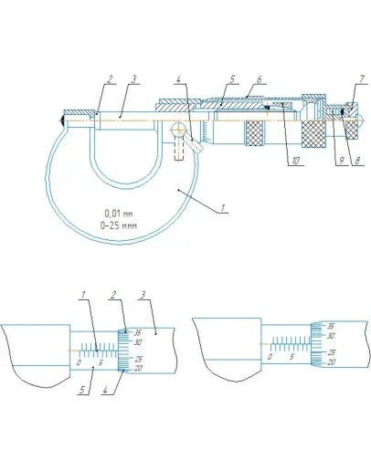 Чертеж микрометр МК в программе Компас 3D
