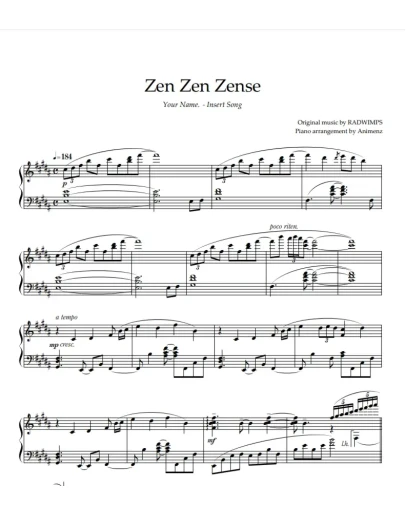 Ноты Animenz - Zen Zen Zense Your Name(Kimi no Na wa)