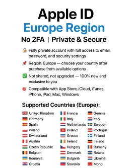 Apple ID Европа: UK + FR + DE + Другие Без 2FA