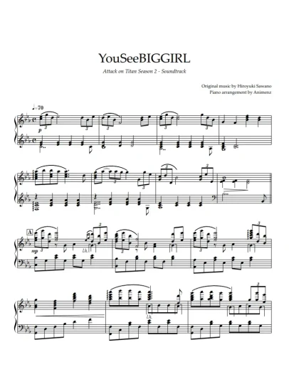 Ноты Animenz - YouSeeBIGGIRL - Attack on Titan OST