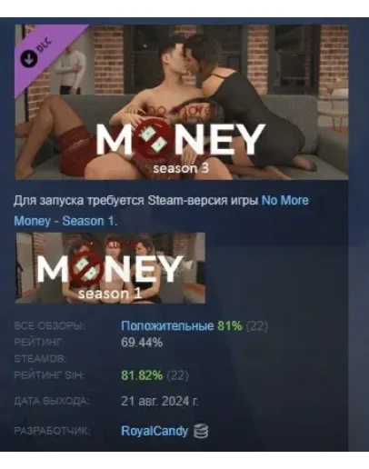 No More Money - Season 3 DLC STEAM РОССИЯ